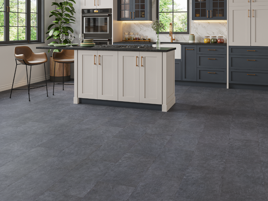 Charcoal Marble LVT tile flooring room scene