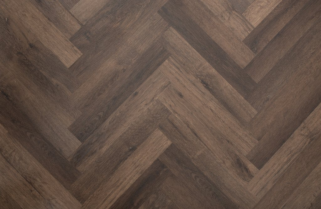 Dark Walnut Oak LVT herringbone flooring