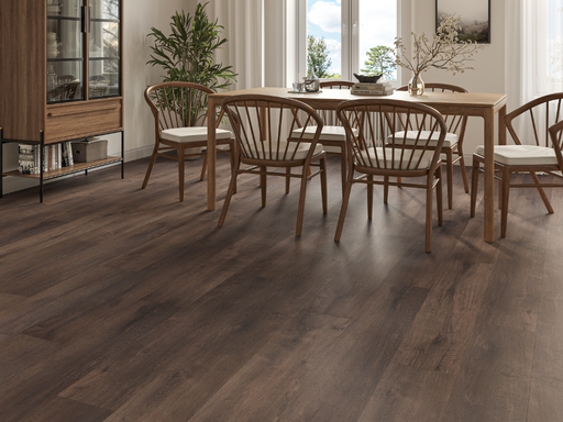 Dark Walnut Oak LVT straight plank flooring room scene