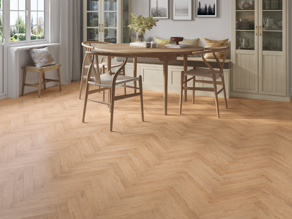 Grey Oak LVT herringbone flooring room scene
