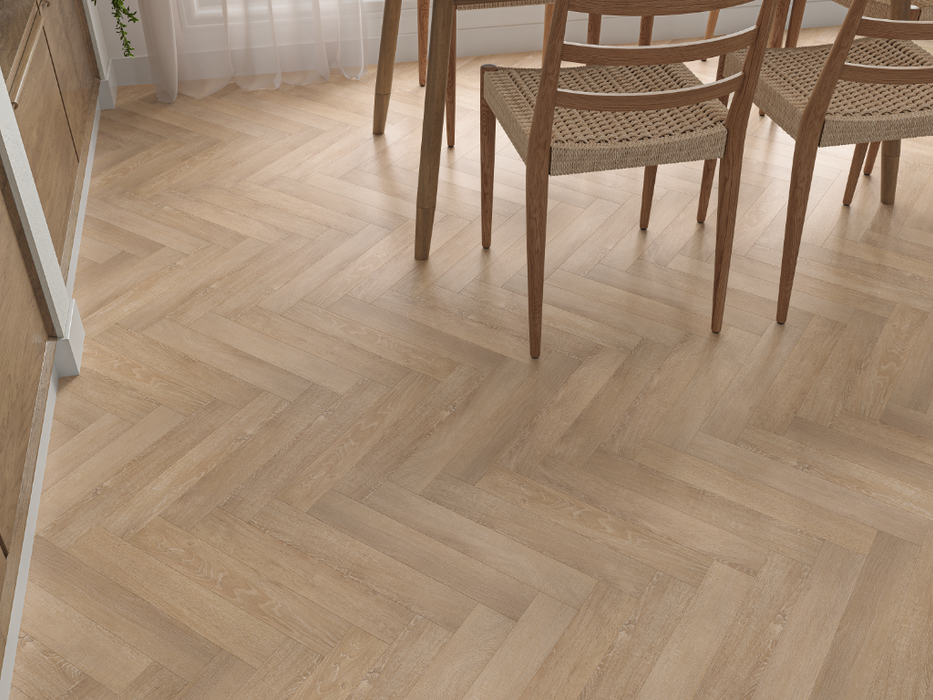 Light Oak LVT herringbone flooring room scene
