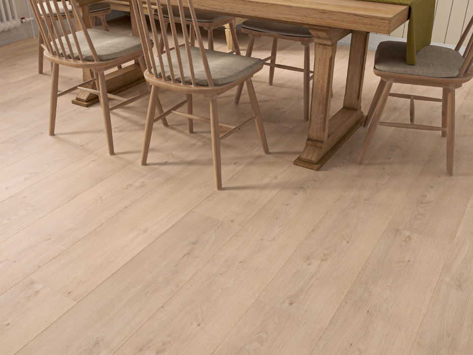 Soft Brown Oak LVT straight plank flooring room scene