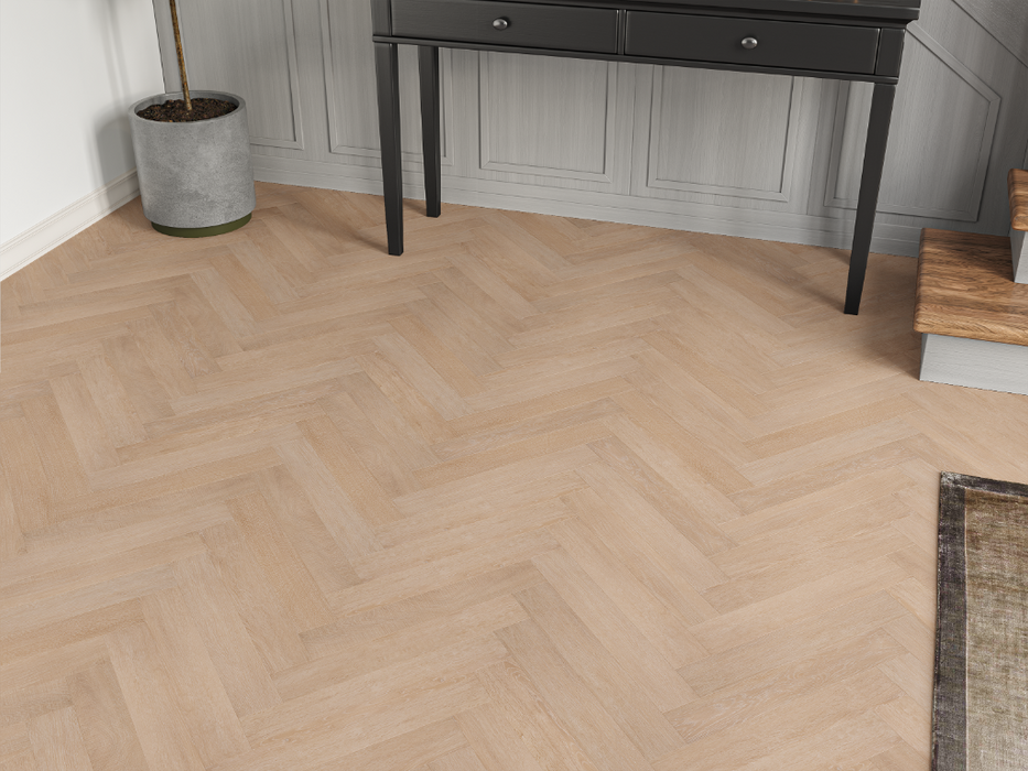 Natural Oak LVT herringbone flooring room scene