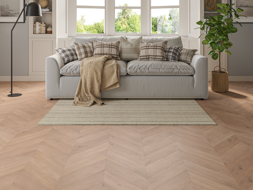 Clay Taupe Oak LVT chevron flooring room scene