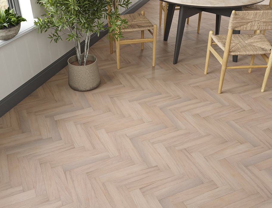 White Smoked Oak engineered oak herringbone flooring 70mm