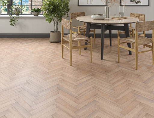 White Smoked Oak engineered oak herringbone flooring 70mm