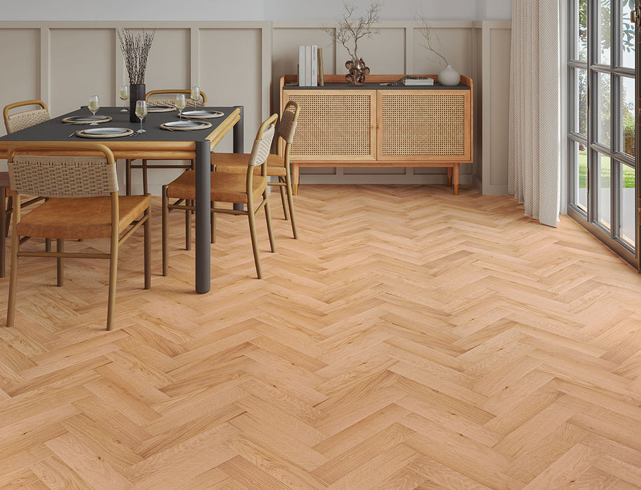 Natural Oak engineered oak herringbone flooring 90mm