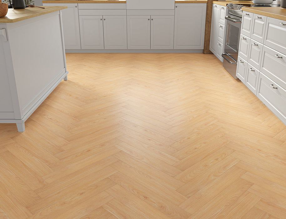 Laminate Herringbone Flooring – Golden Blonde – Oakleigh Buttermere – 100mm x 600mm – 8mm