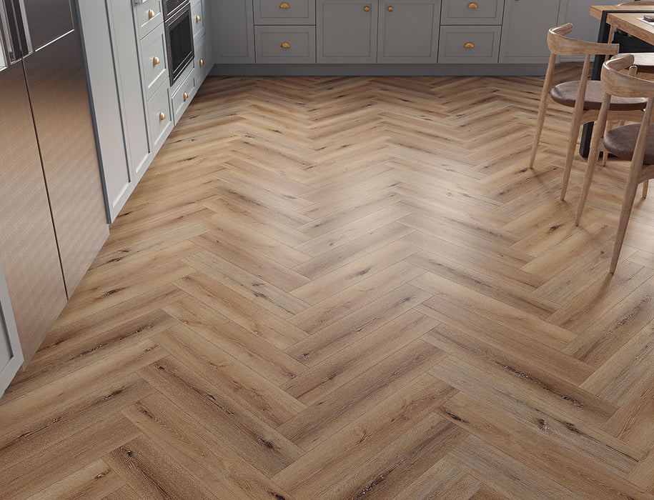 SPC Click Vinyl Herringbone Flooring – Grey Honey Oak – 128mm x 615mm – 5/0.5mm