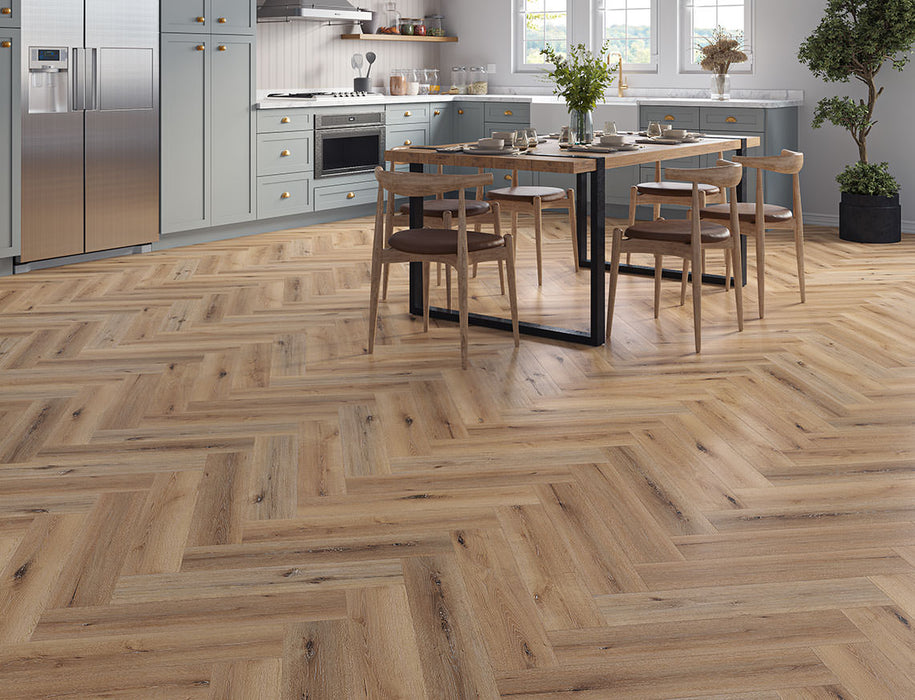 SPC Click Vinyl Herringbone Flooring – Grey Honey Oak – 128mm x 615mm – 5/0.5mm