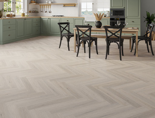 SPC Click Vinyl Herringbone Flooring – Light Grey Oak – 128mm x 615mm – 5/0.5mm