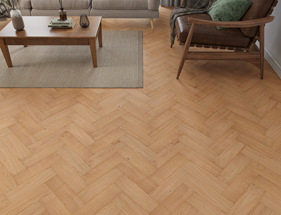 Natural Oak engineered oak herringbone flooring 90mm
