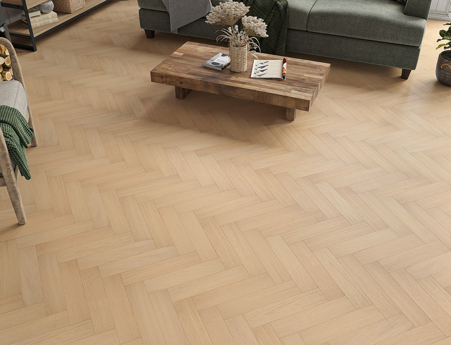 Light Oak engineered oak herringbone flooring 80mm x 350mm
