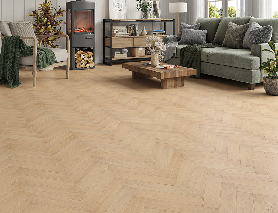 Light Oak engineered oak herringbone flooring 80mm x 350mm