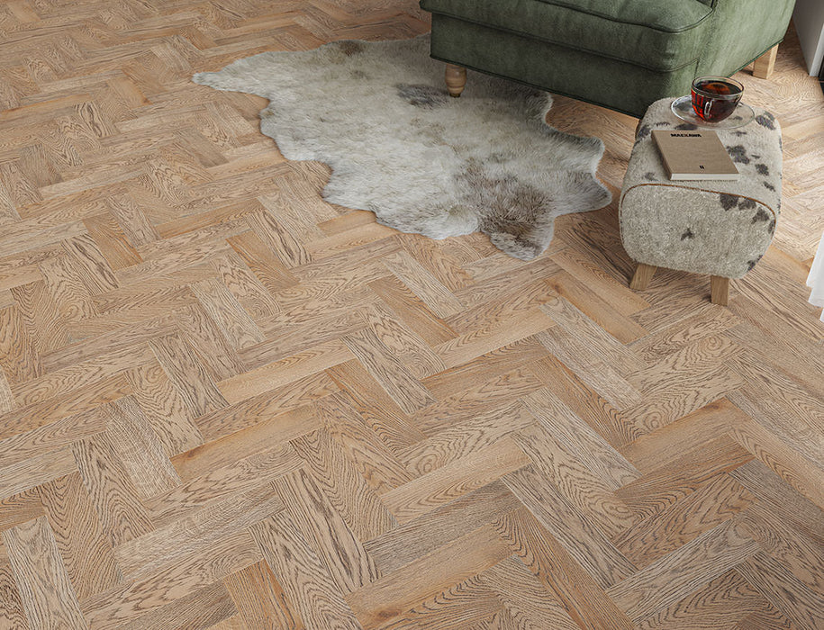 Smoked Oak engineered oak herringbone flooring 90mm