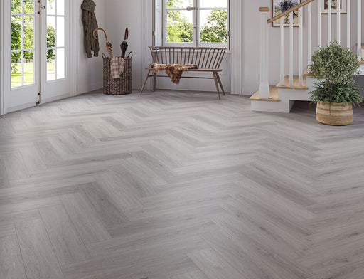 SPC Click Vinyl Herringbone Flooring – Grey Oak – 128mm x 615mm – 6.5/0.5mm