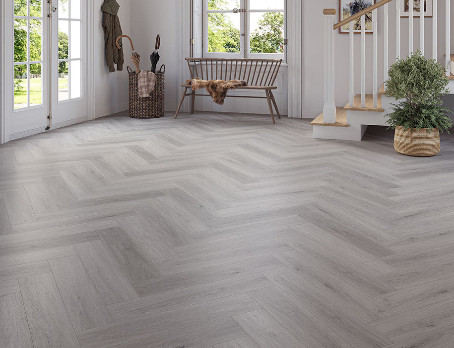 SPC Click Vinyl Herringbone Flooring – Grey Oak – 128mm x 615mm – 6.5/0.5mm
