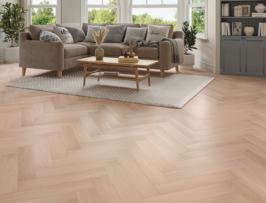 SPC Click Vinyl Herringbone Flooring – Honey Blonde Oak – 128mm x 615mm – 5/0.5mm