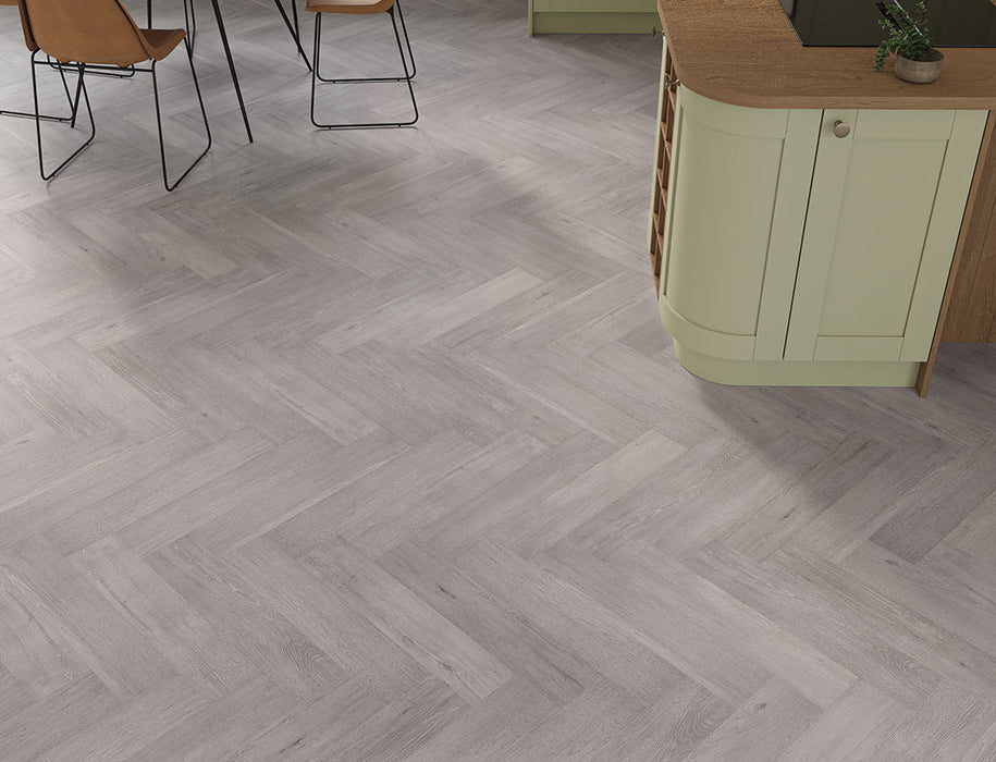 SPC Click Vinyl Herringbone Flooring – Grey Oak – 128mm x 615mm – 5/0.5mm