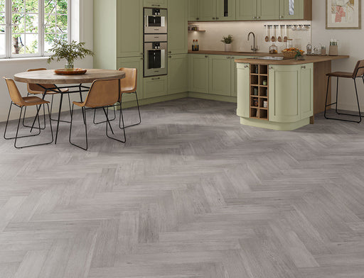 SPC Click Vinyl Herringbone Flooring – Grey Oak – 128mm x 615mm – 5/0.5mm