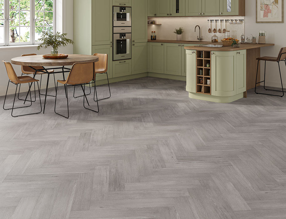 SPC Click Vinyl Herringbone Flooring – Grey Oak – 128mm x 615mm – 5/0.5mm