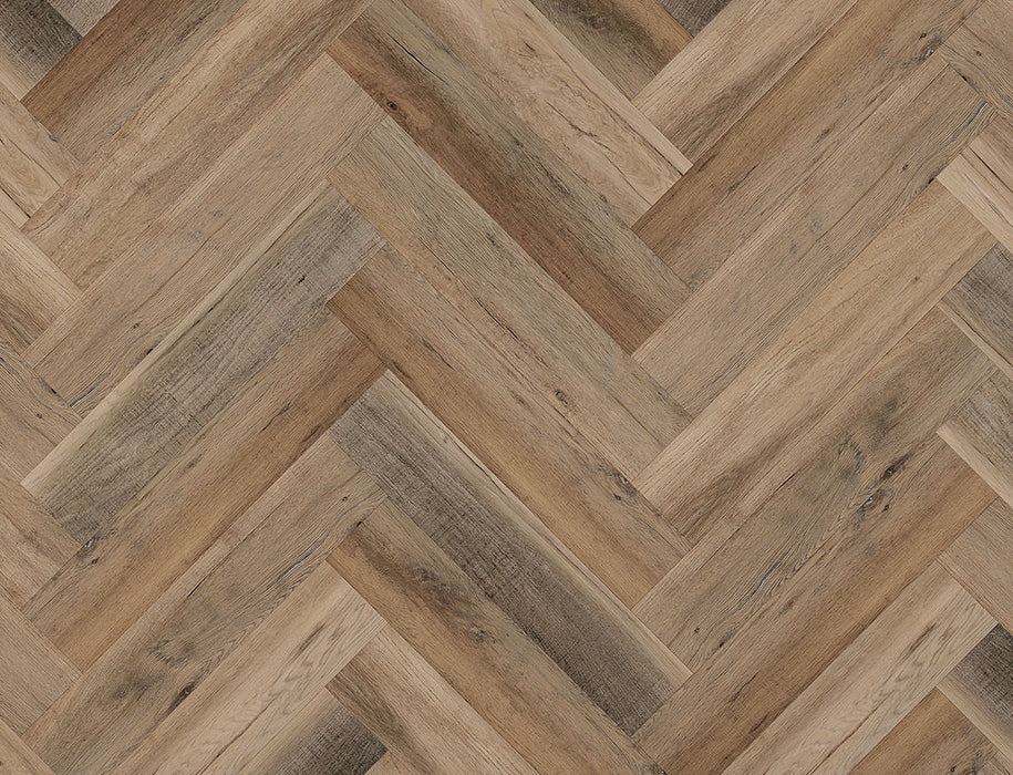 SPC Click Vinyl Herringbone Flooring – Golden Brown Oak – 128mm x 615mm – 6.5/0.5mm