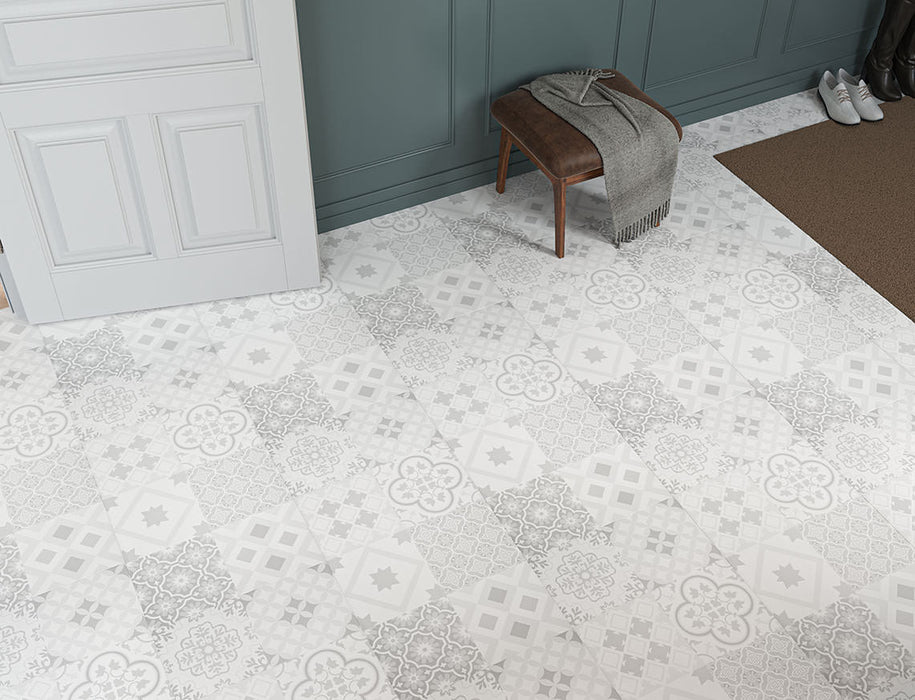Laminate Tile Flooring – Grey & White Geometric – Monarch Kettlewell – 405mm x 805mm – 8mm