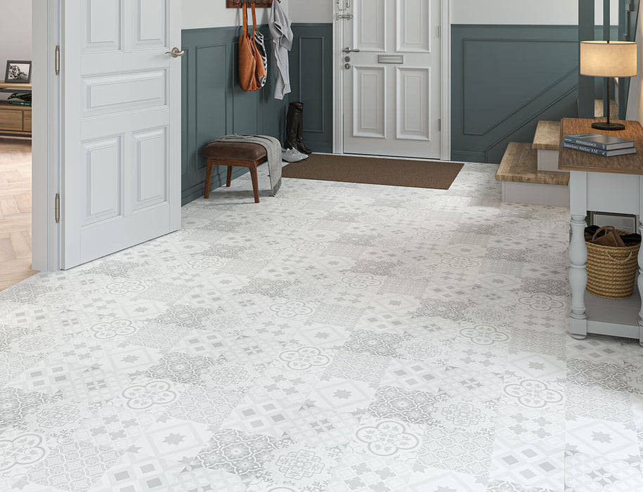 Laminate Tile Flooring – Grey & White Geometric – Monarch Kettlewell – 405mm x 805mm – 8mm