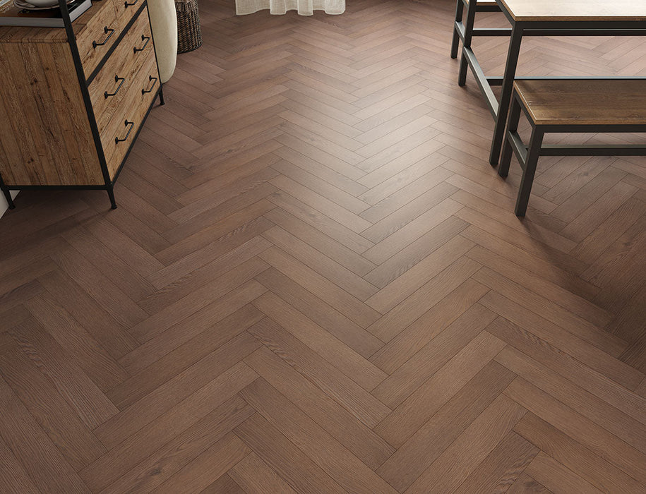 Laminate Herringbone Flooring – Dark Chocolate – Oakleigh Romsey – 100mm x 600mm – 8mm