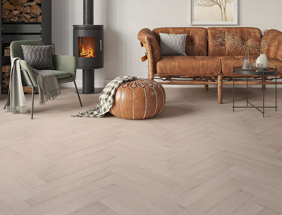 Laminate Herringbone Flooring – Smoky Grey – Oakleigh Deluxe Helmsley – 100mm x 600mm – 12mm