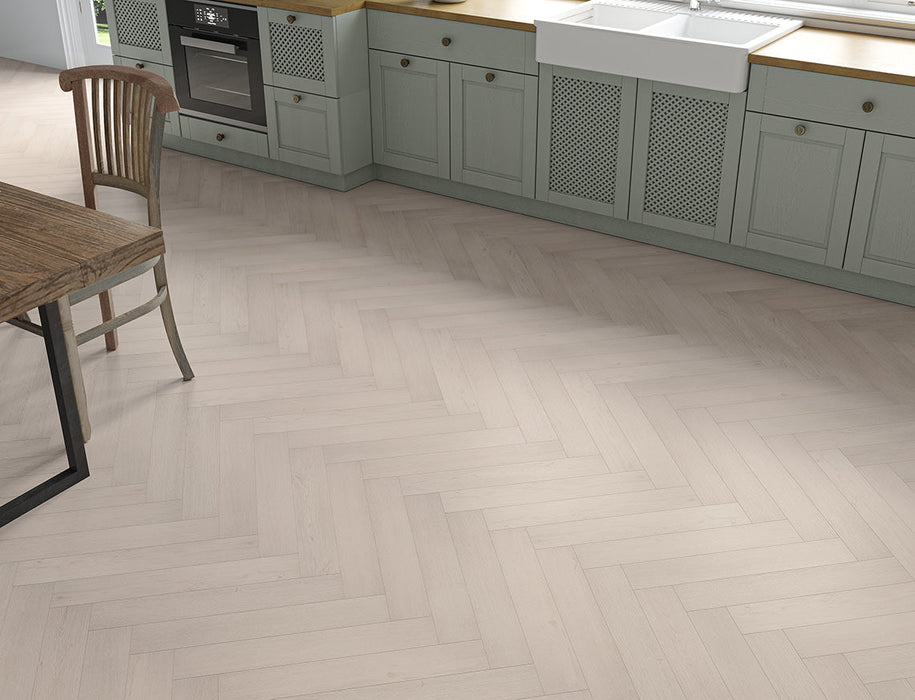 Laminate Herringbone Flooring – Light Grey – Oakleigh Deluxe Malham – 100mm x 600mm – 12mm