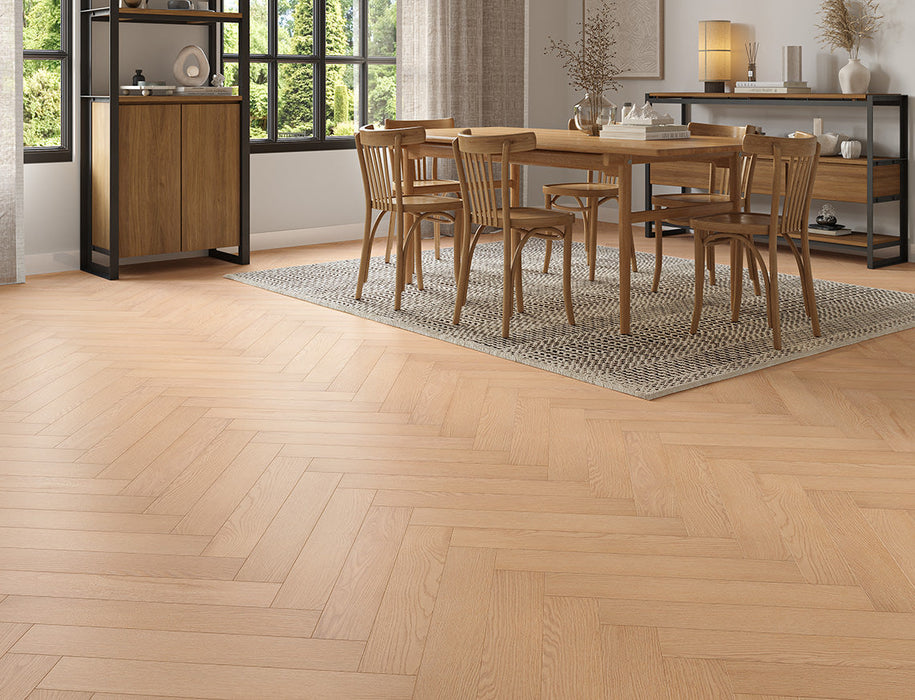 Laminate Herringbone Flooring – Soft Brown – Oakleigh Deluxe Ripley – 100mm x 600mm – 12mm