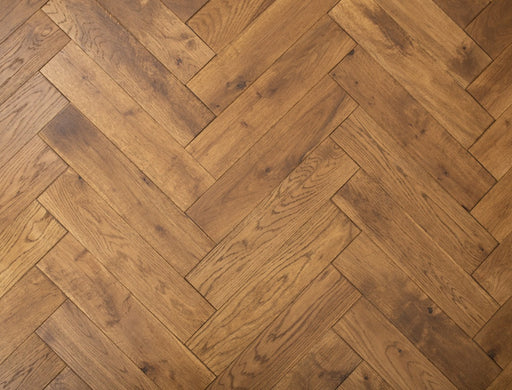 Solid Wood Herringbone Flooring – Smoked Oak – Smoked Brushed UV Oiled – 70mm x 350mm – 18mm