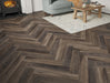SPC Click Vinyl Herringbone Flooring – Brown Black Oak – 128mm x 615mm – 6.5/0.5mm