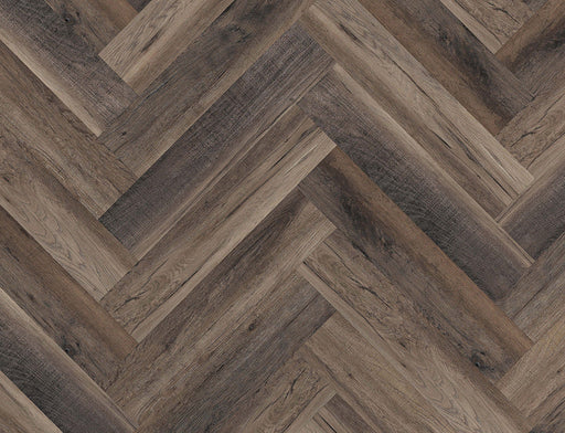SPC Click Vinyl Herringbone Flooring – Brown Black Oak – 128mm x 615mm – 6.5/0.5mm