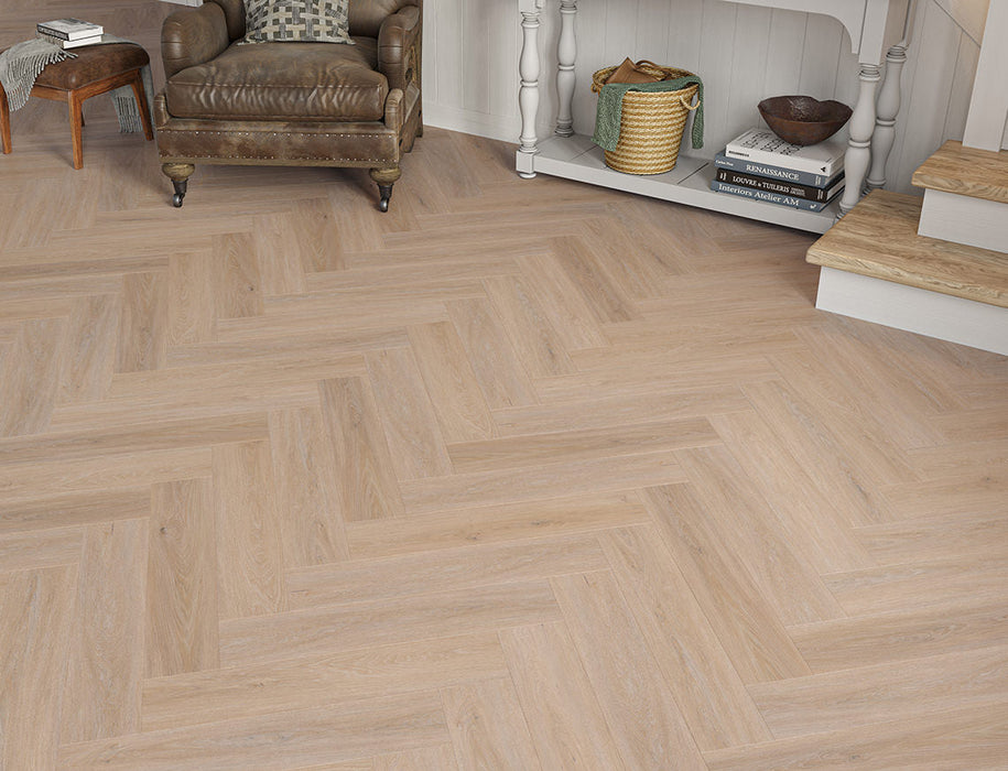 SPC Click Vinyl Herringbone Flooring – Brown Oak – 128mm x 615mm – 6.5/0.5mm