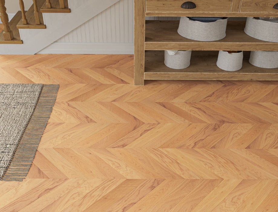 Natural Oak engineered oak chevron flooring 90mm