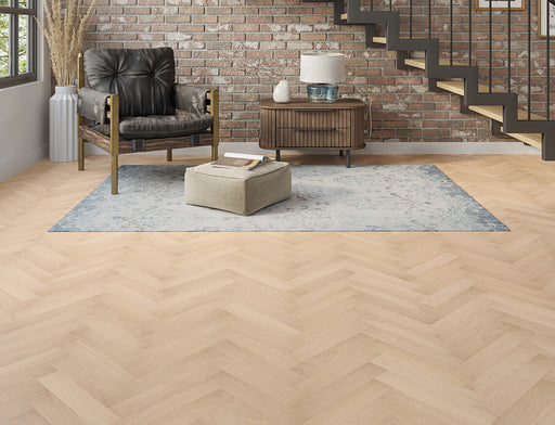 White Smoked Oak engineered oak herringbone flooring 70mm