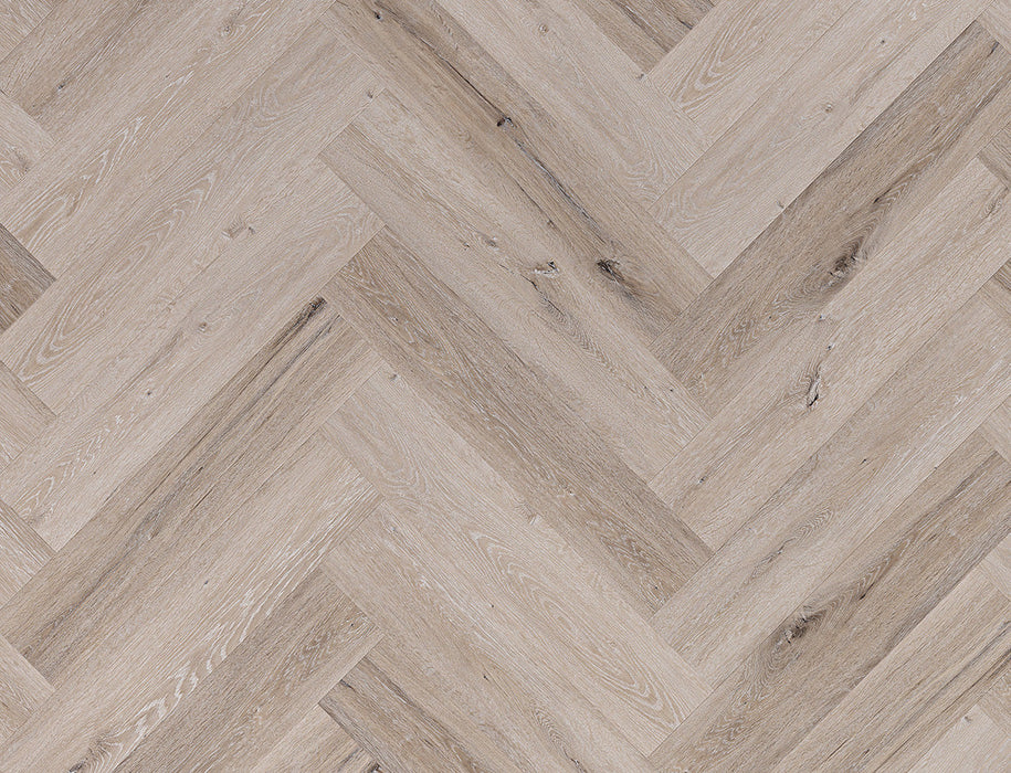 SPC Click Vinyl Herringbone Flooring – Whitewashed Grey Oak – 128mm x 615mm – 5/0.5mm
