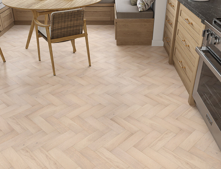 White Oak engineered oak herringbone flooring 90mm