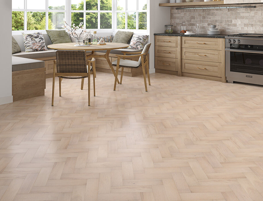 White Oak engineered oak herringbone flooring 90mm