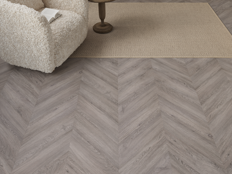 Nordic Grey Oak LVT chevron flooring room scene