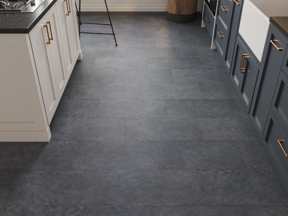 Charcoal Marble LVT tile flooring room scene