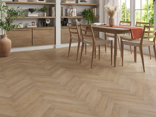 Light Oak LVT herringbone flooring room scene