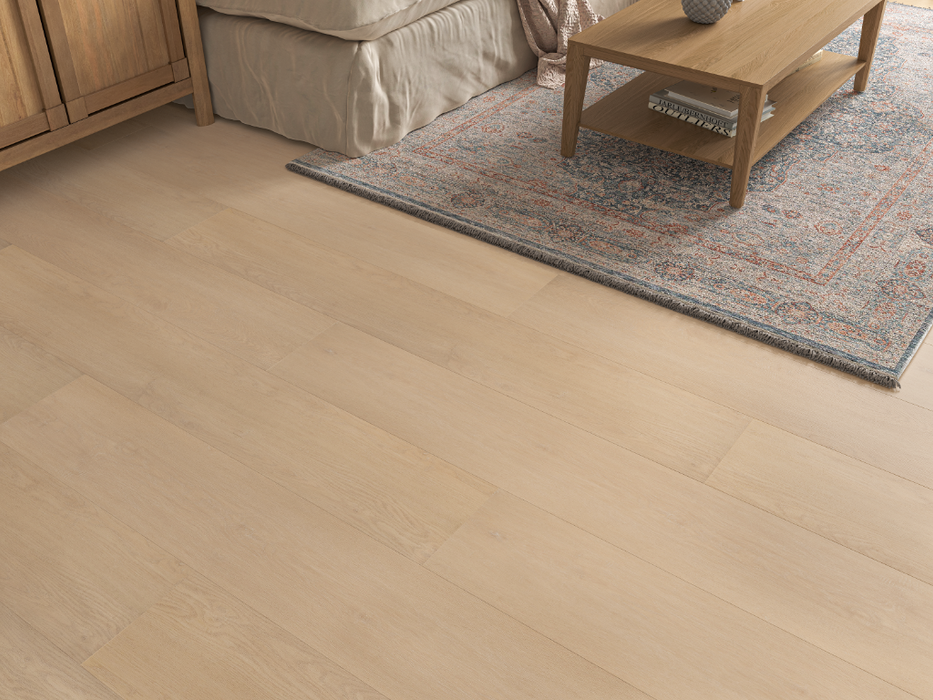 Blonde Oak LVT straight plank flooring room scene