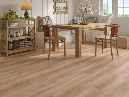 Brown Oak LVT straight plank flooring room scene