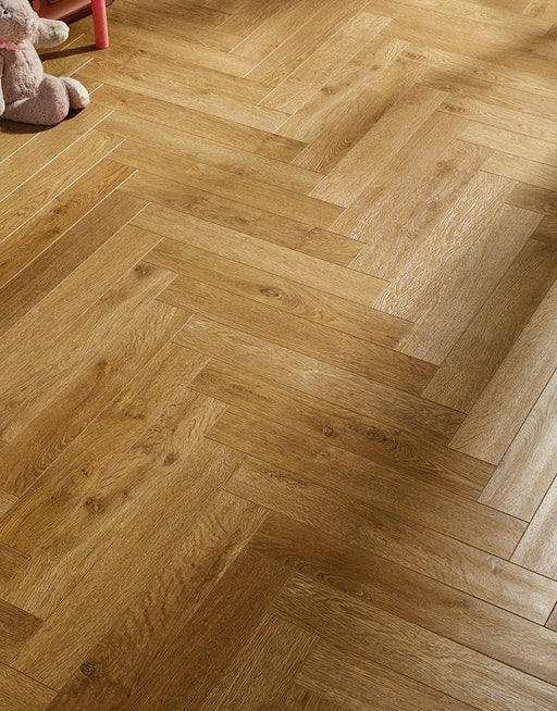 Vintage Chateau Herringbone Golden Brown Laminate Flooring £37.99/m² xccscss.